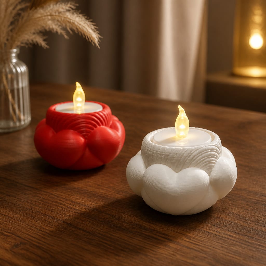 AMOR Herz-Teelichthalter – 3D-gedruckte Design-Kerzenhalter im Wolken-Look
